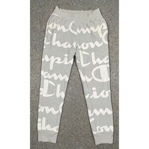 Champion Reverse Weave Sweatpants Gray All Over Print Script Logo Joggers Medium